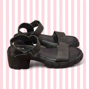 Chunky Black Faux Leather Platform Sandals